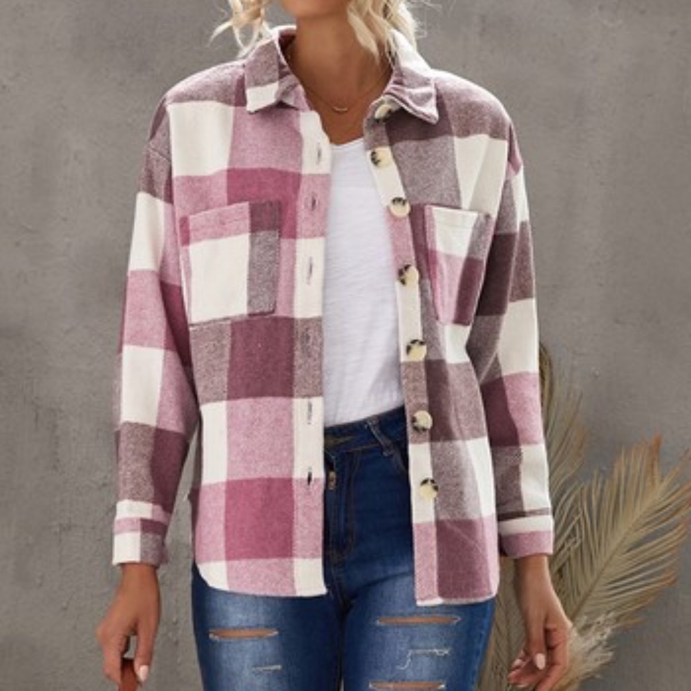 #47 Cozy Plaid Button up jacket Shacket Oversized - Picture 10 of 10